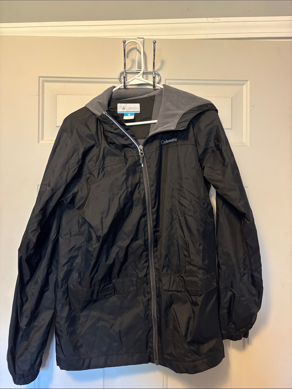 Columbia Boy’s Black Rain Jacket with Gray Hood Lining